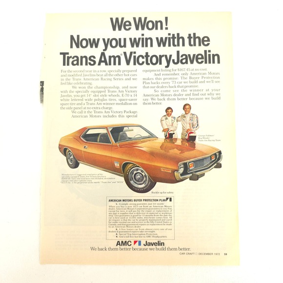 AMC Other - Vintage AMC Javelin Trans Am Print Ad Garage Art Advertising Show Display Promo